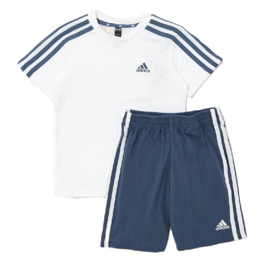 adidas Boys 2Pc Shorts T Shirt Set White Blue IQ4091