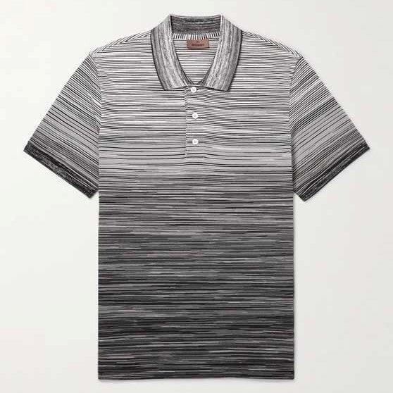 Mersey Sports - Missoni Mens Polo Shirt Striped Collar Grey/White US23W205 BJ0014 SM8Z0