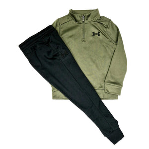 Mersey Sports - Under Armour Boys Tracksuit Fleece 1/4 Green/Black Zip 1373559 390