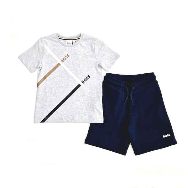 Mersey Sports - Boss Boys 2Pc Shorts & T-Shirt Set Grey/Navy J28110 A32