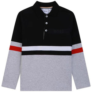 Mersey Sports - BOSS Boys Polo Shirt Panelled Body Black/Grey J25M35 09B