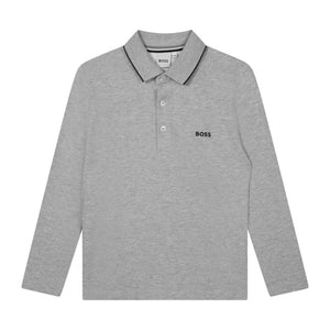 Mersey Sports - BOSS Boys Polo Shirt Small Logo TipCollar Grey/Navy J25M34 A32