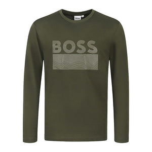 Mersey Sports - BOSS Boys T-Shirt Layers Block Logo Olive J25M16 665 no